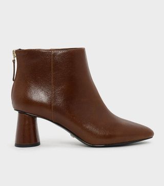 Charles & Keith + Brown Oval Heel Ankle Boots