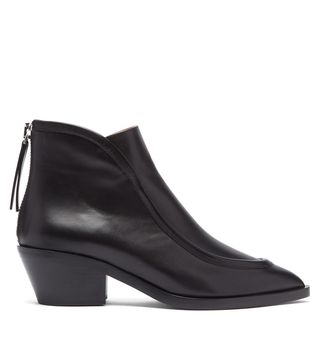 Jil Sander + Pointed Toe Western Leather Ankle Boots