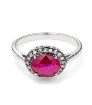 Anna Sheffield + Oval Rosette Ring in White Gold and Ruby