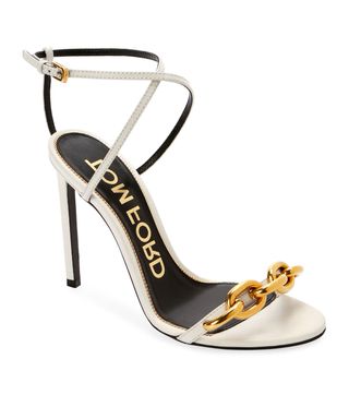Tom Ford + Leather Sandals with Chain Trim
