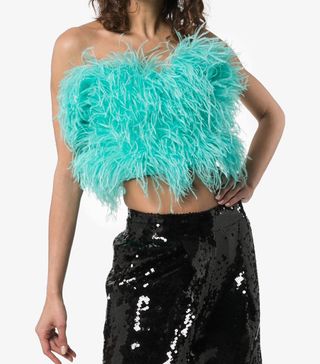 Attico + Ostrich Feather Cropped Bustier