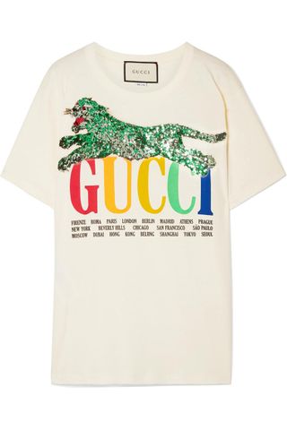 Gucci + Oversized Embellished Printed Cotton-Jersey T-Shirt