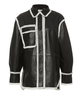Stand + Milka Collared Shirred Leather Shirt