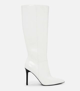 Charles & Keith + Class Pointed White Knee Boots