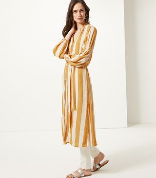 Marks & Spencer + Striped Long Sleeve Shirt Midi Dress