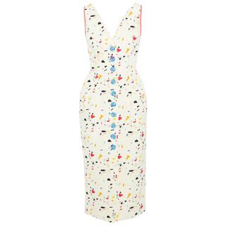 Carolina Herrera + Button-Detailed Printed Cotton-Blend Midi Dress