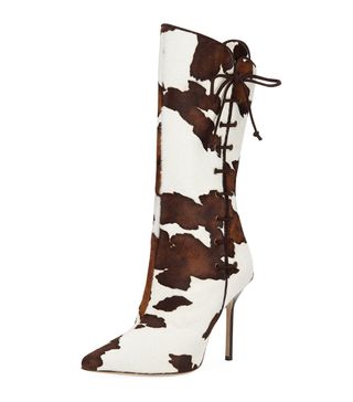 Manolo Blahnik + Vane Calf Hair Mid-Calf Boot with Lace-Up Detail