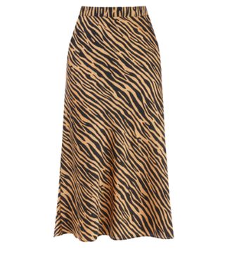 Warehouse + Tiger-Print Midi Skirt