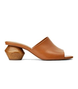 Zara + Leather Mules With Geometric Wool-Effect Heel