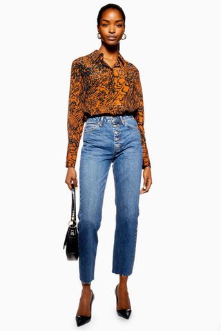 Topshop + Indigo Button Fly Straight Jeans
