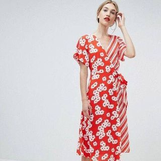Warehouse + Daisy Stripe Wrap Dress