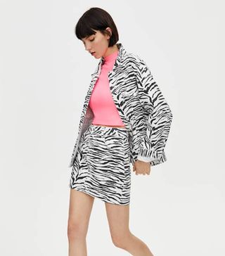 Pull&Bear + Zebra Print Denim Mini Skirt