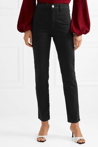 Staud + Blonde Two-Tone High-Rise Slim-Leg Jeans