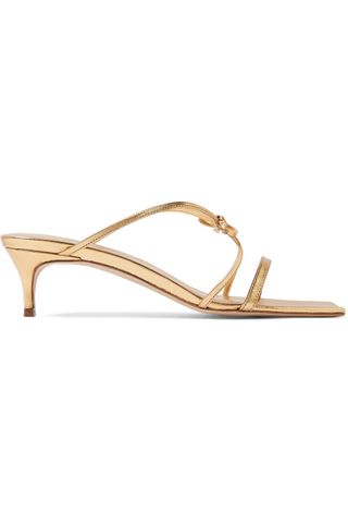 By Far + January Bow-Detailed Metallic Leather Sandals
