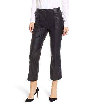 David Lerner + Pintuck Flare Faux Leather Trousers