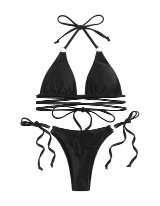 Verdusa + 2 Piece Crisscross Lace Up Tie Side Halter Bikini Swimsuit