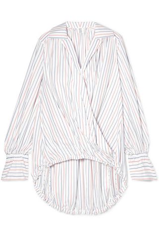 Rosie Assoulin + Oversized Striped Wrap-Effect Cotton-Poplin Blouse