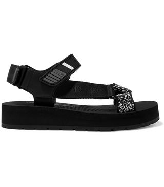 Prada + Logo-Detailed Leather, Canvas and Rubber Sandals