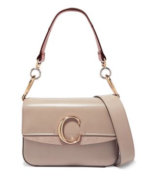 Chloé + Chloé C Small Suede-Trimmed Leather Shoulder Bag