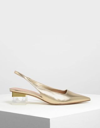 Charles & Keith + Lucite Metallic Slingback Pumps