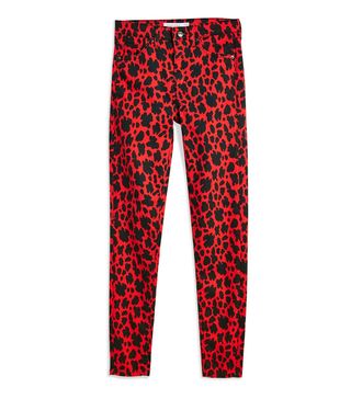 Topshop + Red Leopard Print Jamie Jeans