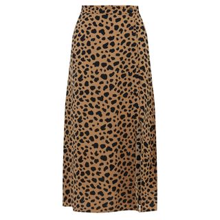 Warehouse + Animal Print Side Button Skirt