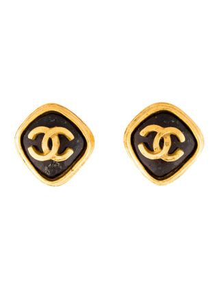 Chanel + Vintage Bronze Logo Clip-On Earrings