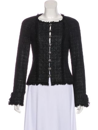 Chanel + Fringe-Trimmed Tweed Jacket