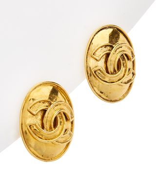 Chanel + Gold-Tone CC Oval Earrings