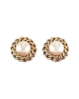 Chanel + Gold-Tone and Faux Pearl Earrings