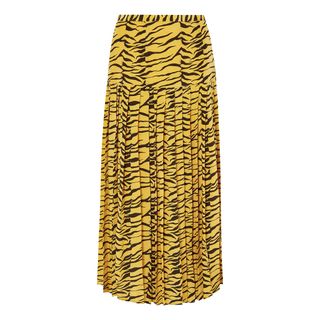 Rixo + Tina Pleated Tiger-Print Silk Crepe de Chine Skirt