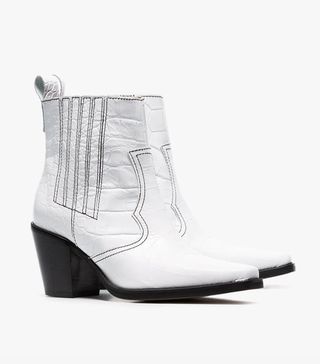Ganni + White Callie 80 Leather Ankle Boots