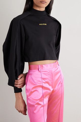Pyer Moss + Cropped Embroidered Cotton-Jersey Turtleneck Top