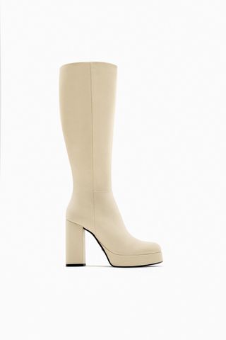 Zara + Platform Leather Heeled Boots