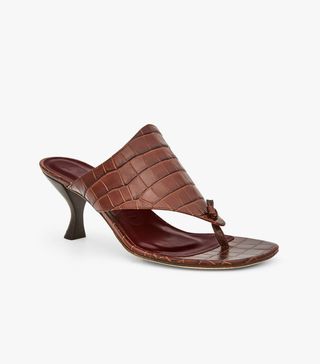 Staud + Keith Sandal Brown Croc Embossed