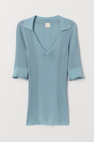 H&M + Rib-Knit Top With Collar