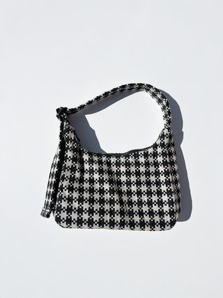 Baggu + Mini Nylon Shoulder Bag in Black/White Pixel Gingham