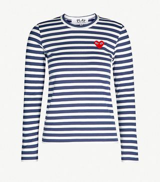 Comme des Garçons Play + Heart-Embroidered Striped Cotton-Jersey Top