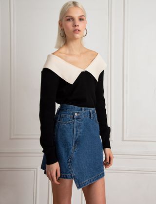 Pixie Market + Black Two Tone Off the Shoulder Sweater