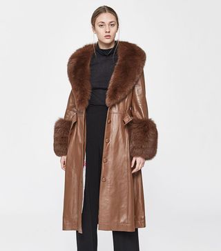 Saks Potts + Foxy Black Fur-Trimmed Leather Coat