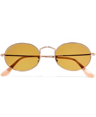 Ray-Ban + Oval-Frame Gold-Tone Sunglasses