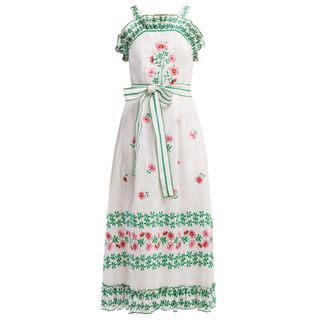 Gül Hürgel + Floral-Embroidered Linen Midi Dress