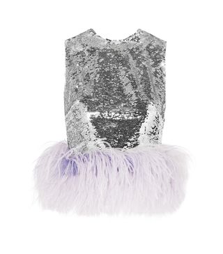 16Arlington + Feather-Trimmed Sequined Tulle Top