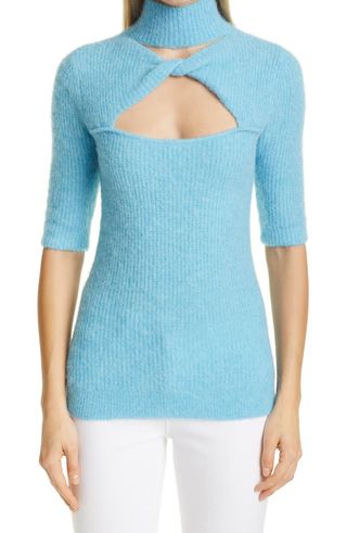 Ganni + Cutout Wool Blend Mock Neck Sweater