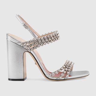 Gucci + Metallic Leather Sandal with Crystal