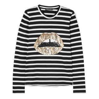 Markus Lupfer + Sophie Sequined Striped Cotton-Jersey Top