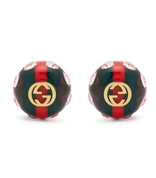 Gucci + GG Web Stripe Crystal and Gold-Tone Earrings