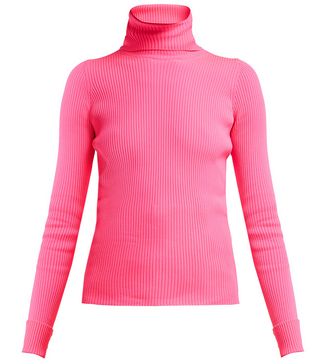 Balenciaga + Ribbed-Knit Roll-Neck Hooded Sweater