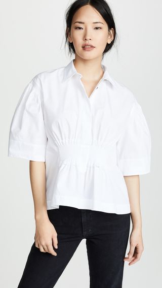 Cedric Charlier + Cinched Waist Collared Shirt