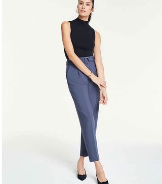 Ann Taylor + Belted Pleated Ankle Pants